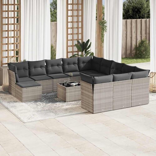 vidaXL 13-dijelni set vrtnih sofa poliratan s jastucima svijetlosivi