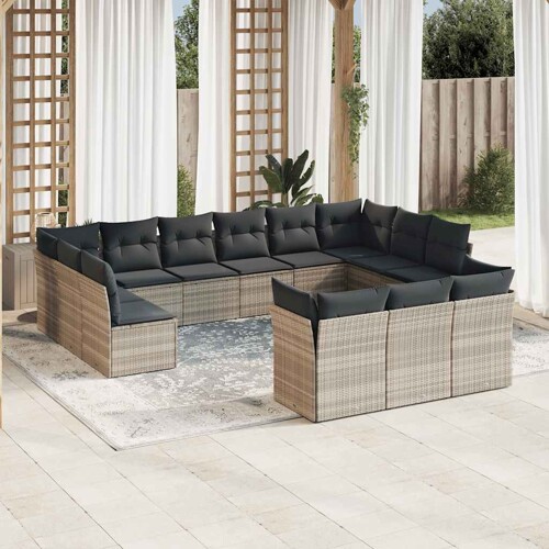 vidaXL 13-dijelni set vrtnih sofa poliratan s jastucima svijetlosivi