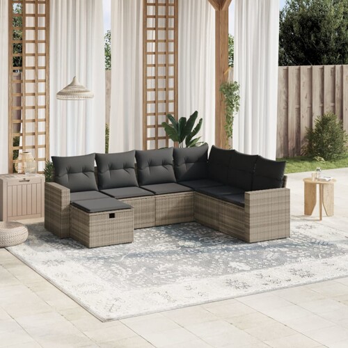 vidaXL 7-dijelni set vrtnih sofa svjetlosivi od poliratana