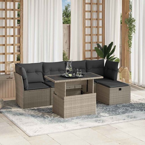 vidaXL 6-dijelni set vrtnih sofa od poliratana s jastucima svjetlosivi