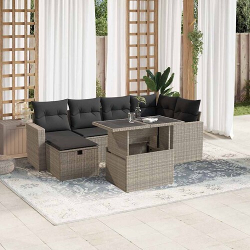 vidaXL 7-dijelni set vrtnih sofa svjetlosivi od poliratana