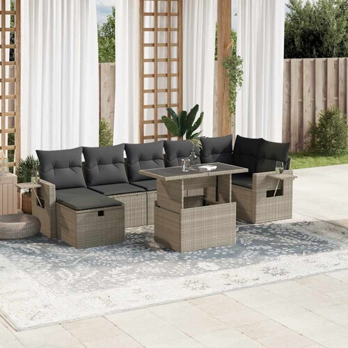 vidaXL 8-dijelni set vrtnih sofa od poliratana s jastucima svjetlosivi