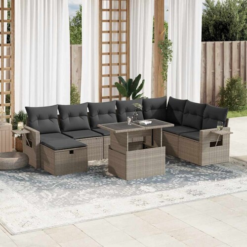 vidaXL 9-dijelni set vrtnih sofa od poliratana s jastucima svjetlosivi
