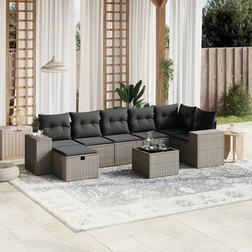 vidaXL 8-dijelni set vrtnih sofa od poliratana s jastucima svjetlosivi