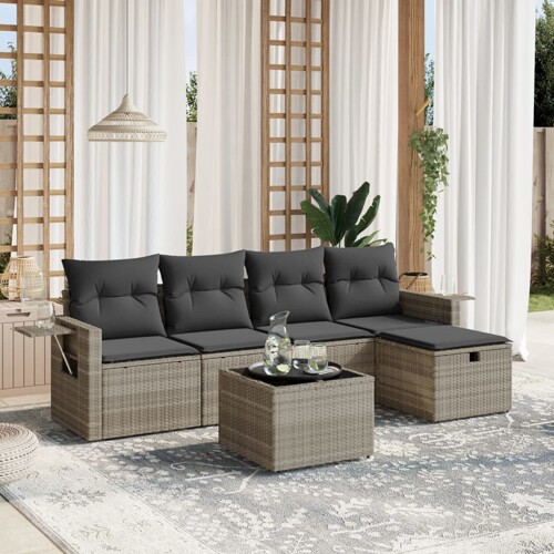 vidaXL 6-dijelni set vrtnih sofa od poliratana s jastucima svjetlosivi