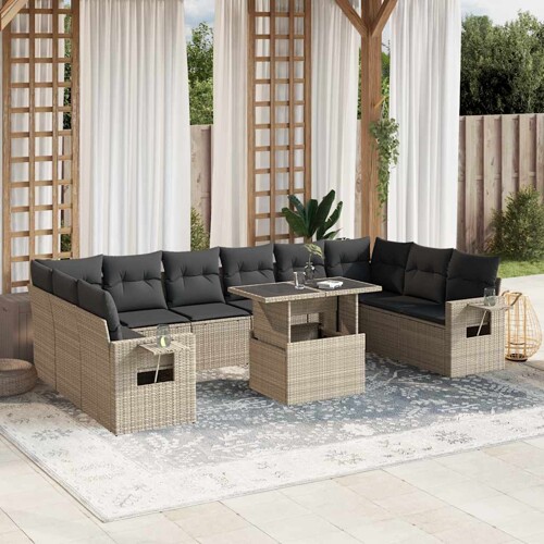 vidaXL 11-dijelni set vrtnih sofa poliratan s jastucima svijetlosivi