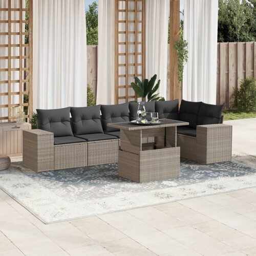 vidaXL 7-dijelni set vrtnih sofa svjetlosivi od poliratana