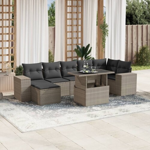 vidaXL 8-dijelni set vrtnih sofa od poliratana s jastucima svjetlosivi