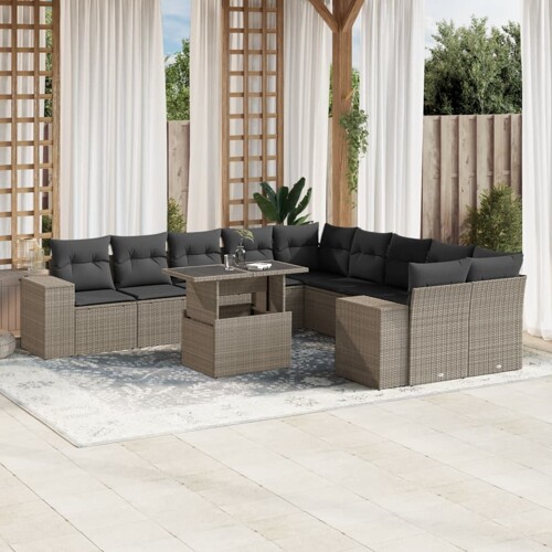 vidaXL 11-dijelni set vrtnih sofa poliratan s jastucima svijetlosivi