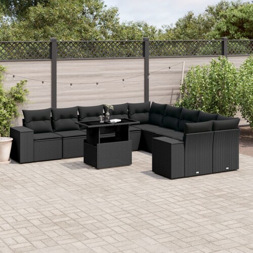 vidaXL 11-dijelni set vrtnih sofa od poliratana s jastucima crni