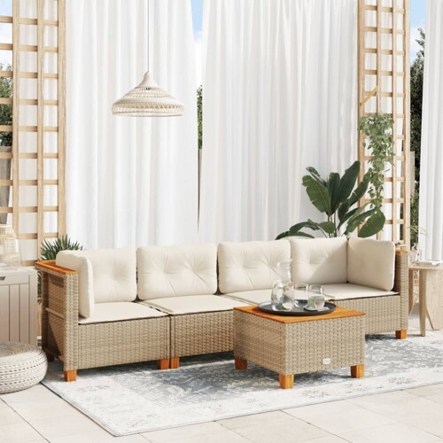 vidaXL 5-dijelni vrtni set sofa s jastucima bež od poliratana