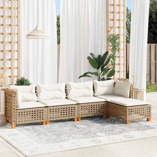 vidaXL 5-dijelni vrtni set sofa s jastucima bež od poliratana