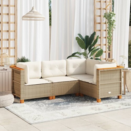 vidaXL 4-dijelni set vrtnih sofa s jastucima bež od poliratana