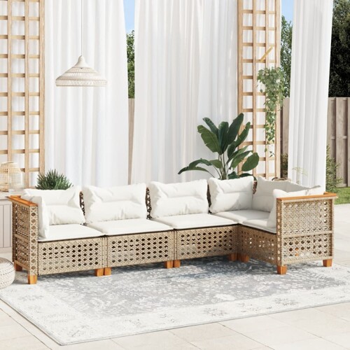 vidaXL 5-dijelni vrtni set sofa s jastucima bež od poliratana