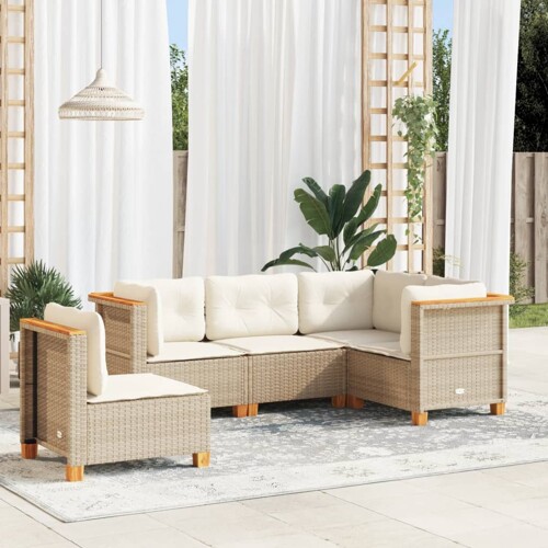 vidaXL 5-dijelni vrtni set sofa s jastucima bež od poliratana