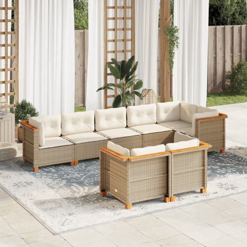 vidaXL 8-dijelni set vrtnih sofa od poliratana s jastucima bež