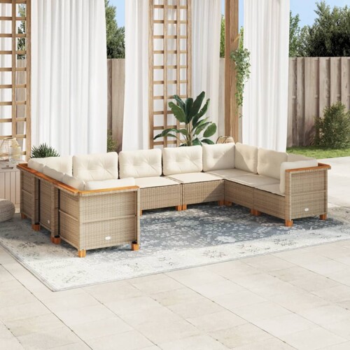 vidaXL 9-dijelni set vrtnih sofa s jastucima bež od poliratana