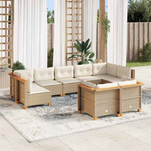 vidaXL 9-dijelni set vrtnih sofa s jastucima bež od poliratana