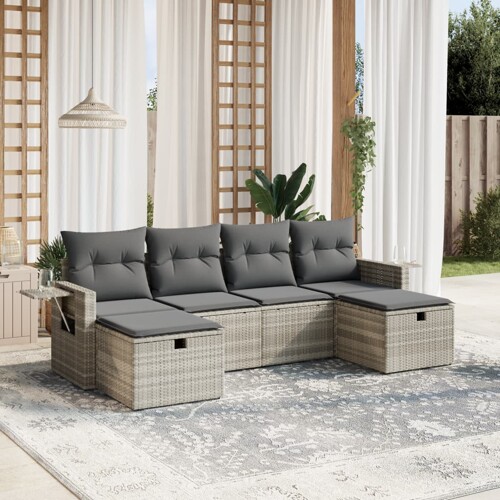 vidaXL 6-dijelni set vrtnih sofa od poliratana s jastucima svjetlosivi