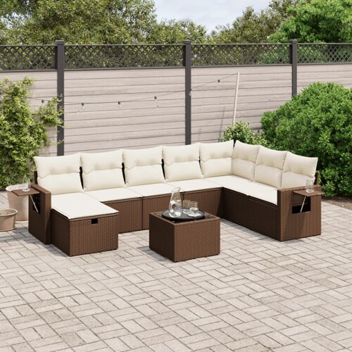 vidaXL 9-dijelni set vrtnih sofa s jastucima poliratan smeđi