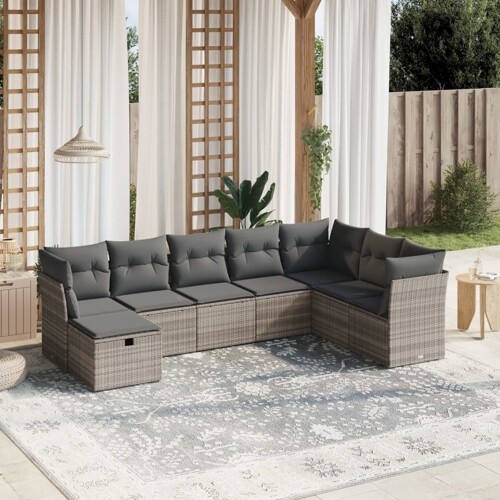 vidaXL 8-dijelni set vrtnih sofa od poliratana s jastucima svjetlosivi