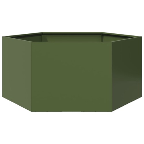 vidaXL Vrtna sadilica maslinastozelena šesterokutna 104x90x45 cm čelik