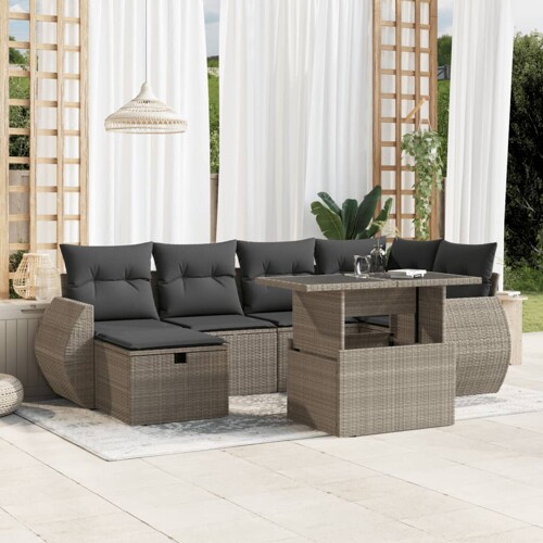vidaXL 7-dijelni set vrtnih sofa svjetlosivi od poliratana