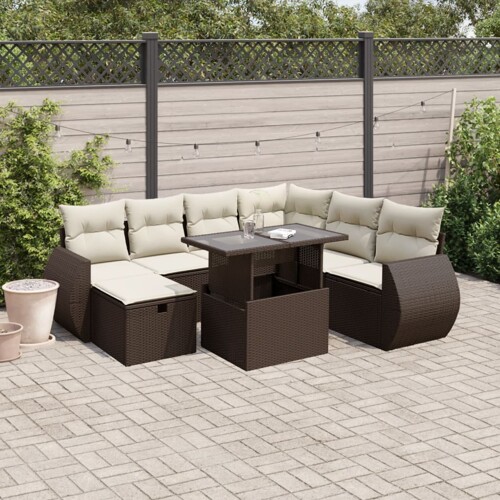 vidaXL 8-dijelni set vrtnih sofa s jastucima smeđi od poliratana