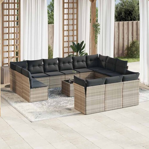 vidaXL 14-dijelni set vrtnih sofa poliratan s jastucima svijetlosivi