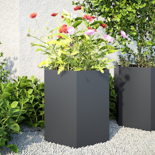 vidaXL Vrtna sadilice 2 kom crna šesterokutna 46x40x45 cm čelična
