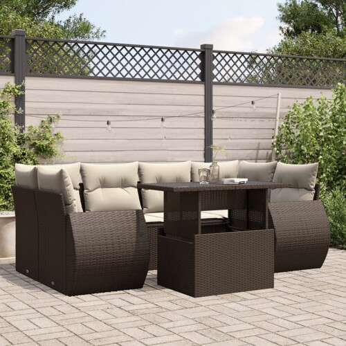 vidaXL 7-dijelni set vrtnih sofa od poliratana s jastucima smeđi