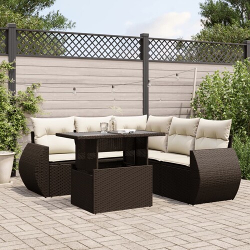 vidaXL 6-dijelni set vrtnih sofa od poliratana s jastucima smeđi