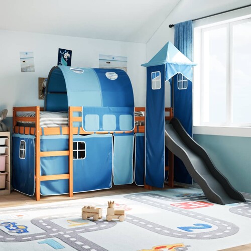 vidaXL Dječji krevet na kat s tornjem plavi 90x190 cm masivna borovina