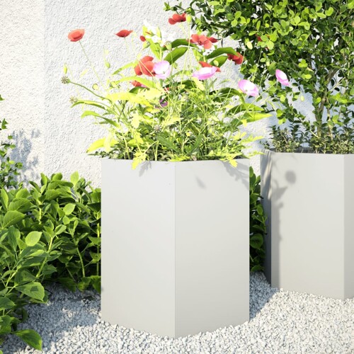 vidaXL Vrtna sadilice 2 kom bijela šesterokutna 46x40x45 cm čelična