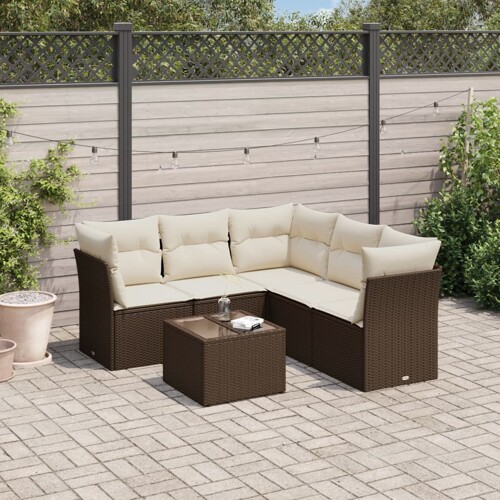 vidaXL 6-dijelni set vrtnih sofa od poliratana s jastucima smeđi