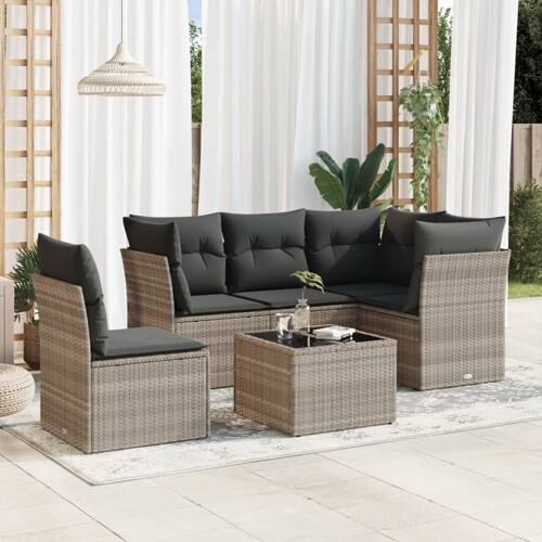 vidaXL 6-dijelni set vrtnih sofa od poliratana s jastucima svjetlosivi