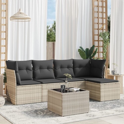vidaXL 6-dijelni set vrtnih sofa od poliratana s jastucima svjetlosivi
