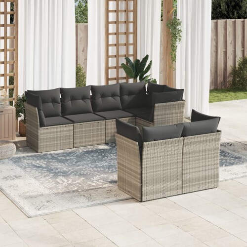 vidaXL 7-dijelni set vrtnih sofa svjetlosivi od poliratana