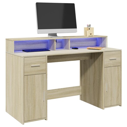 vidaXL Radni stol s LED svjetlima hrast 140x55x91 cm konstruirano drvo