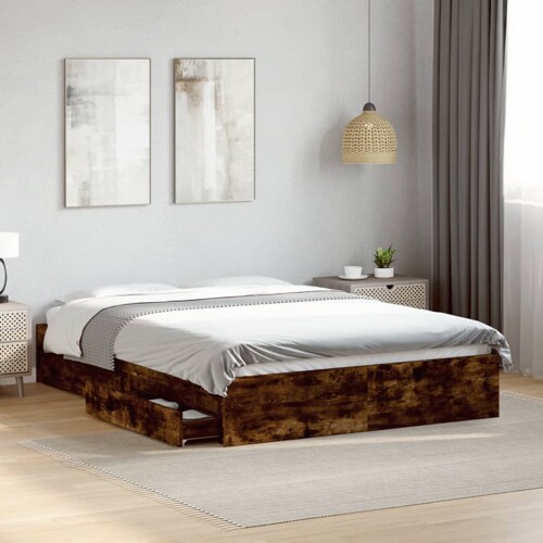 vidaXL Okvir kreveta s ladicama boja hrasta 135x190 cm