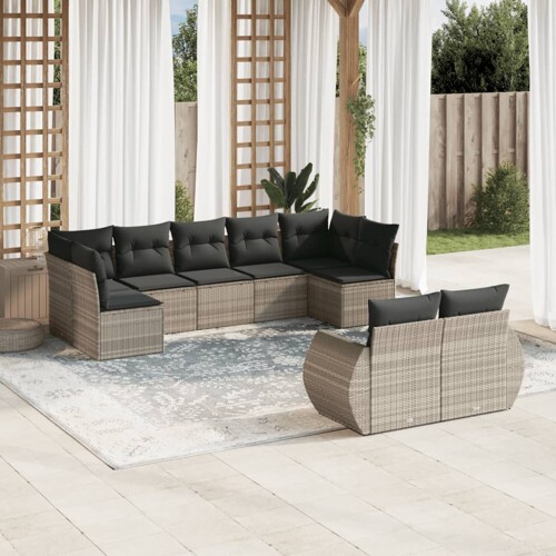 vidaXL 9-dijelni set vrtnih sofa od poliratana s jastucima svjetlosivi