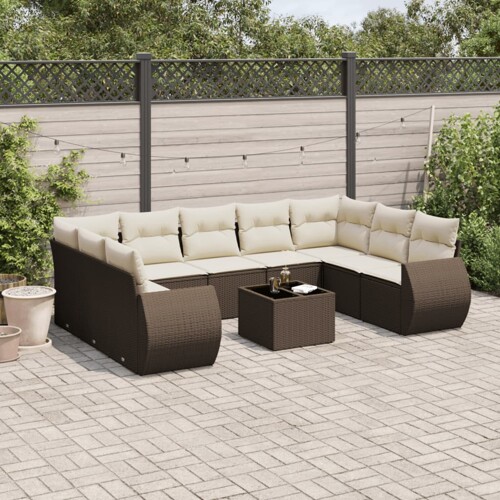 vidaXL 10-dijelni set vrtnih sofa od poliratana s jastucima smeđi