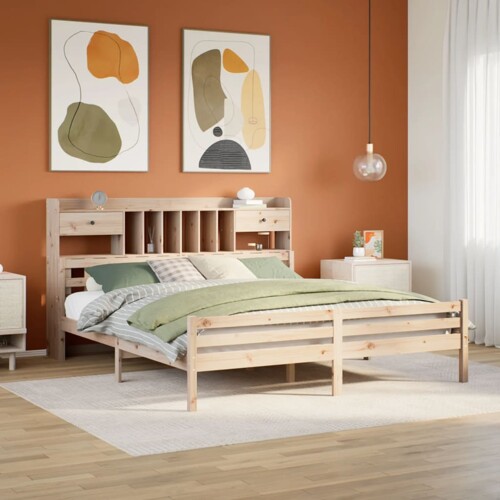 vidaXL Krevet s regalom za knjige bez madraca 200 x 200 cm od borovine