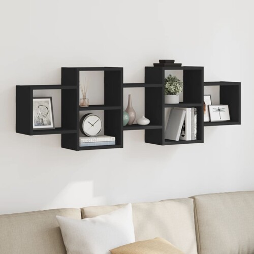 vidaXL Zidna polica crna 129x18x42 cm konstruirano drvo
