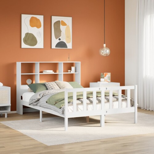 vidaXL Krevet s regalom z knjige bez madraca bijeli 160x200cm borovina