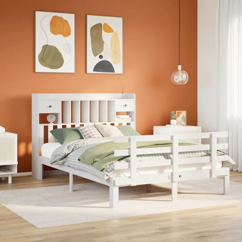 vidaXL Krevet s regalom z knjige bez madraca bijeli 140x200cm borovina