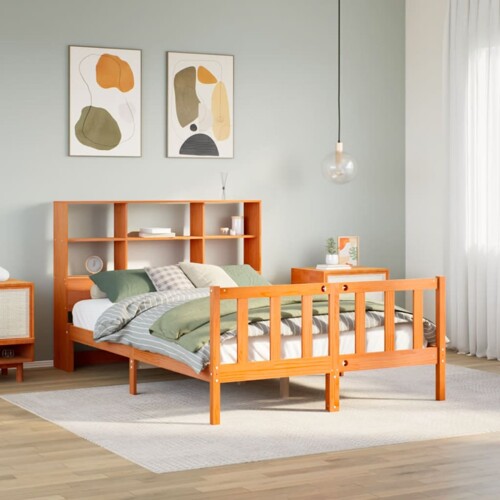 vidaXL Krevet s regalom za knjige bez madraca 120 x 190 cm od borovine