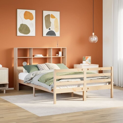 vidaXL Krevet s regalom za knjige bez madraca 135x190 cm od borovine