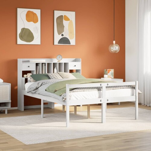 vidaXL Krevet s regalom z knjige bez madraca bijeli 150x200cm borovina