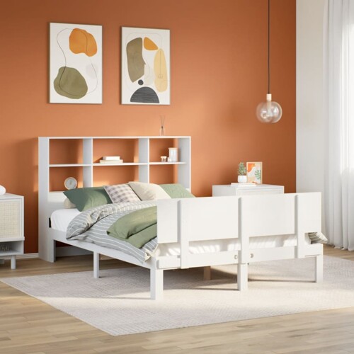 vidaXL Krevet s regalom z knjige bez madraca bijeli 160x200cm borovina